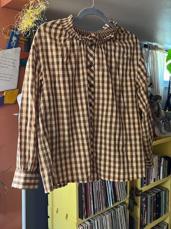 Toast Tops - TOAST Gingham Cotton Smocked Blouse UK S/M oversized GUC